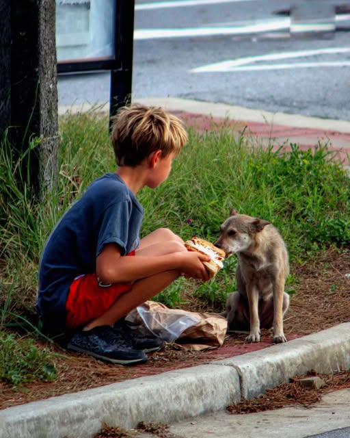 My Son Shared Half His Lunch with a Stray Dog Every Day — Until a Red SUV Stopped Beside Him