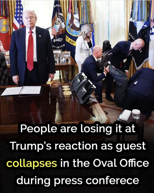 People are losing it at Trumps reaction as guest collapses in the Oval Office during press conference
