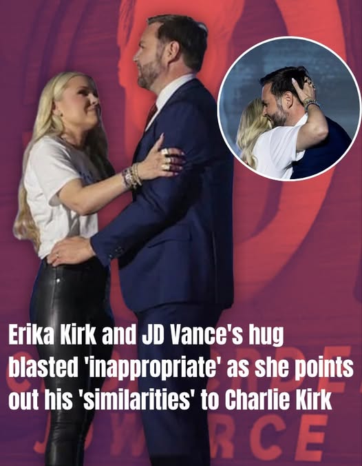 Erika Kirk and JD Vances hug blasted inappropriate as she points out his similarities to Charlie Kirk